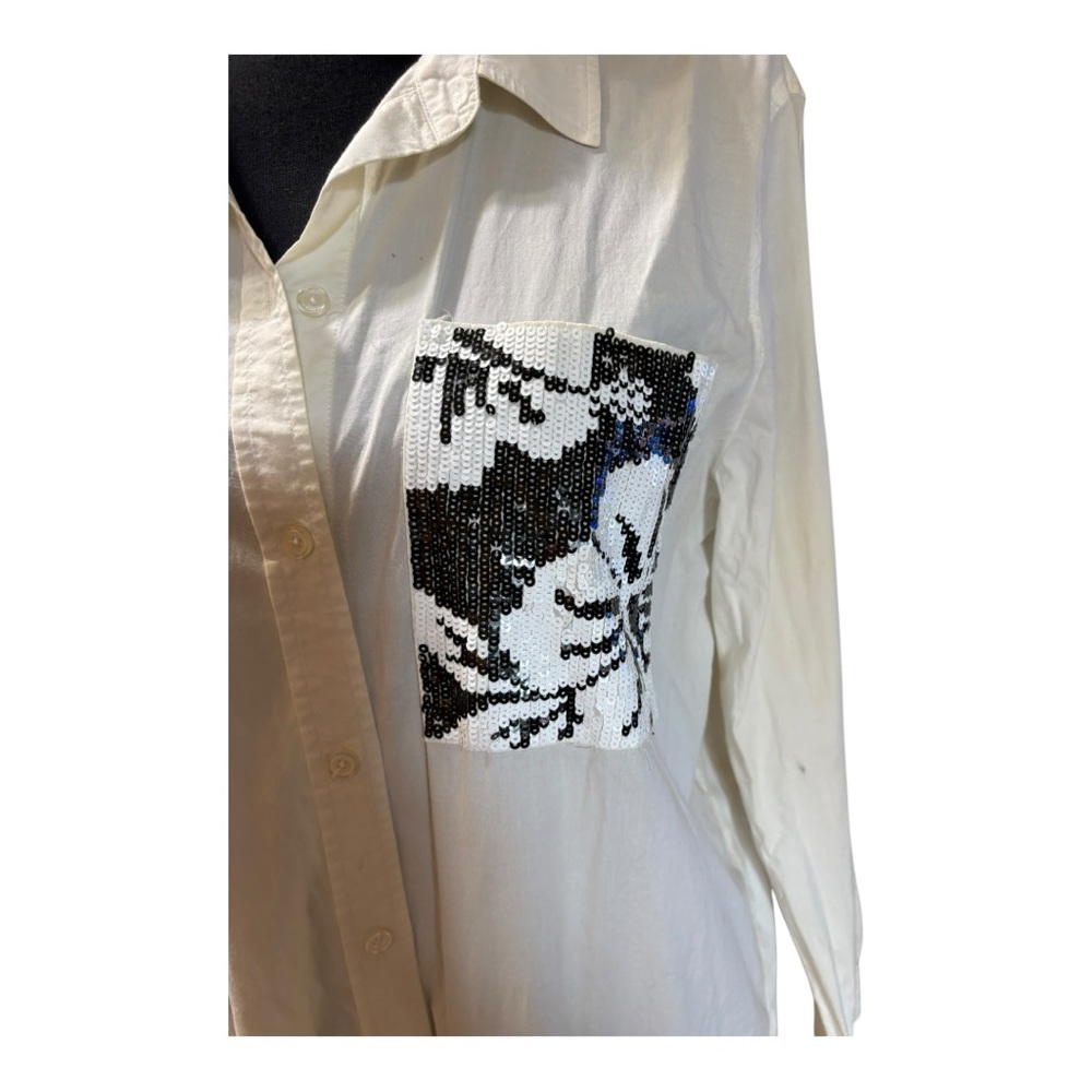 Michael Kors Women's Sequin Button Down Long Sleeve Top. - Picture 3 of 7